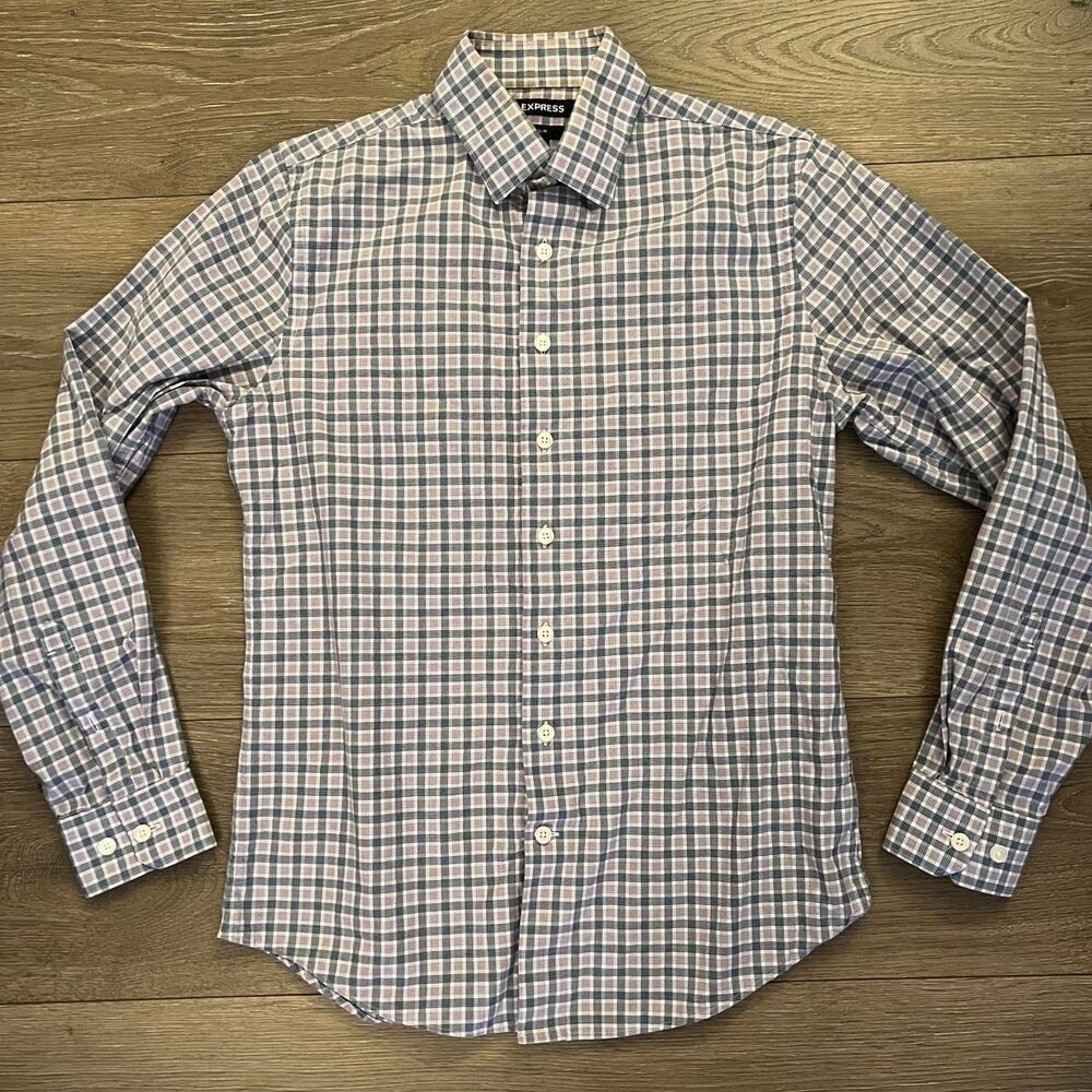 Express Slim Fit Purple and Navy Button Up Shirt